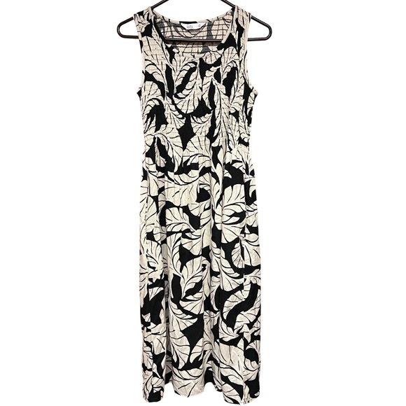 Croft & Barrow Smocked Swing Palm Leaf Print Sleeveless Midi Dress XS - Picture 2 of 4